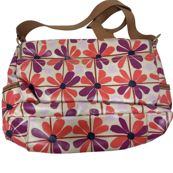 Fossil Key Per Coated Canvas Messenger Bag Floral Print 70s Flower Power Groovy - Picture 2 of 11